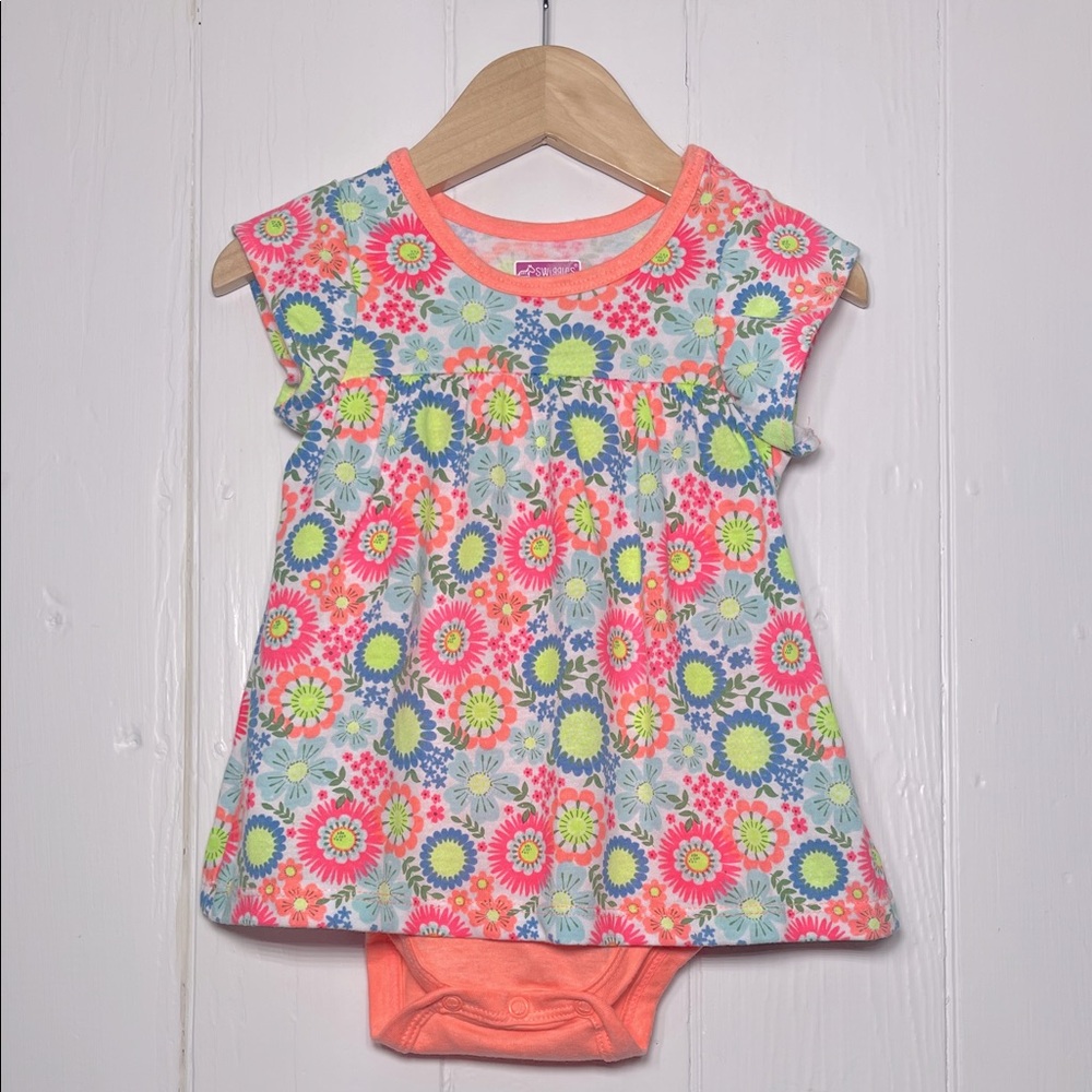 POSH TOTS SQUIGGLES NWOT Colorful Neon Twirl Dress w/ Built-in Onesie